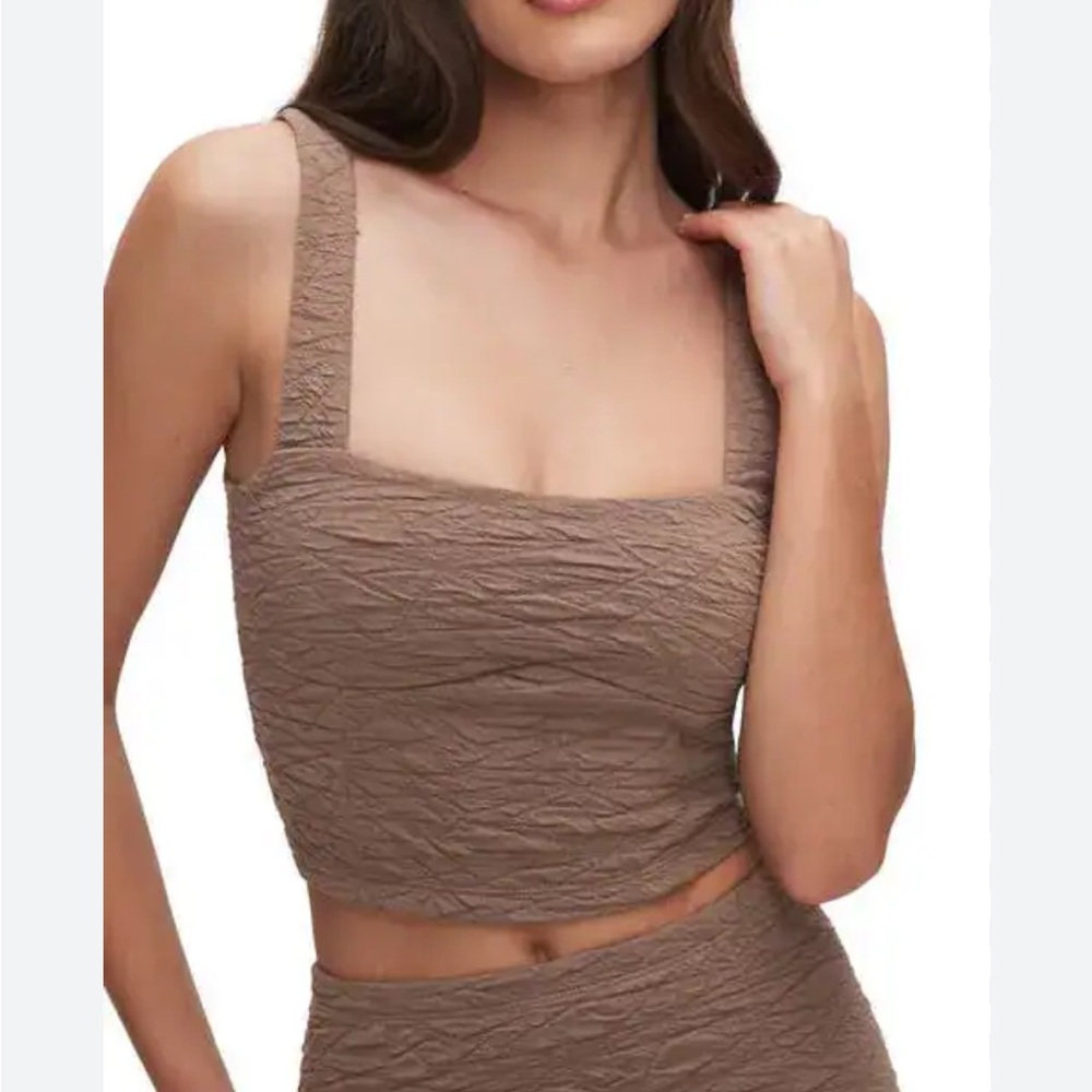 Good American Textured Square-Neck Crop Top in Taupe